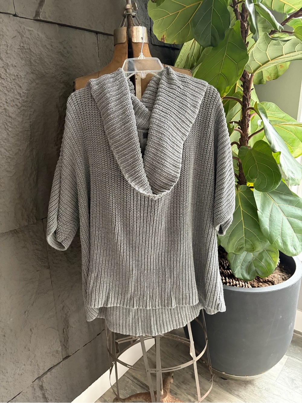 Express Gray Cowl-Neck Knit Sweater